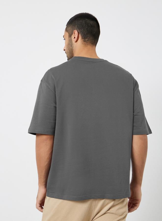 Styli Men Grey Graphic Print Oversized T-Shirt - Image 4